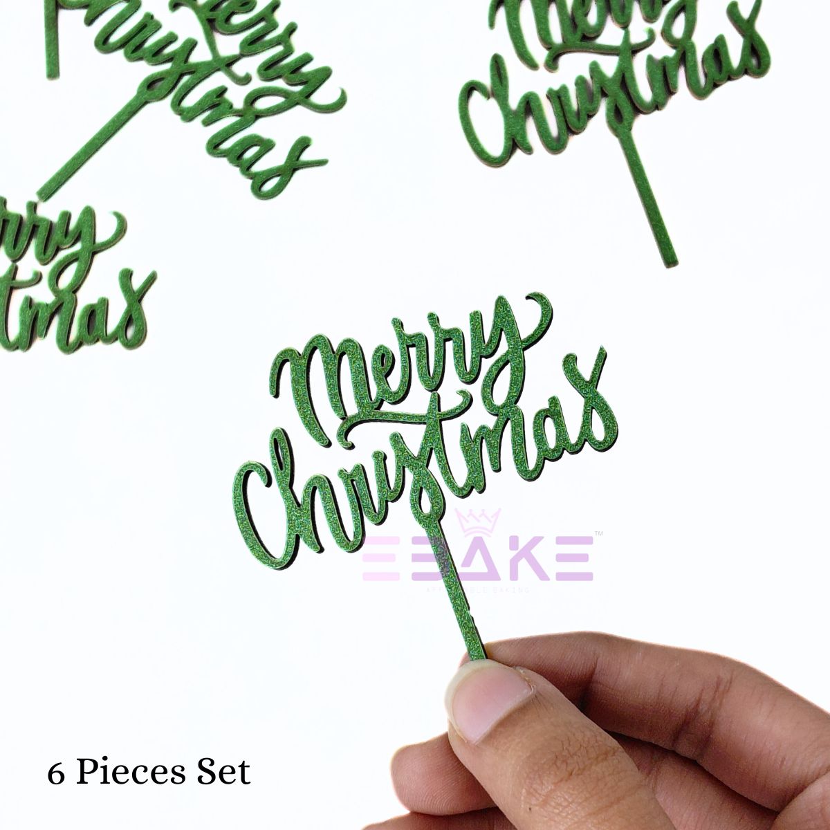 Merry Christmas Mini Cake Topper (Set of 6 Pcs) MDF