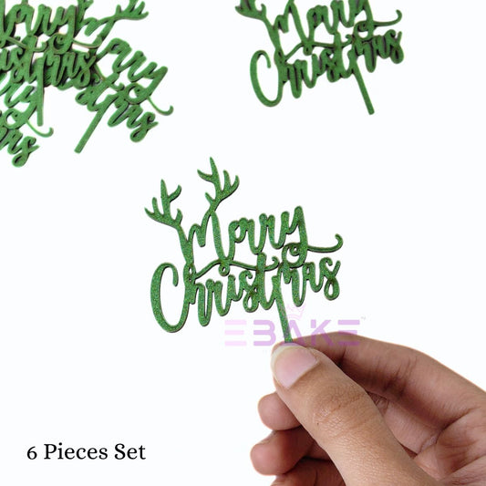 Merry Christmas Mini Cake Topper (Set of 6 Pcs) MDF