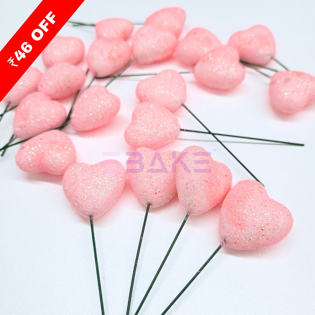 Light Pink Glitter Faux Hearts - Set Of 20 Pieces