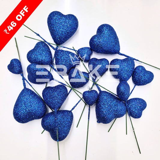 Dark Blue Glitter Faux Hearts - Set Of 20 Pieces