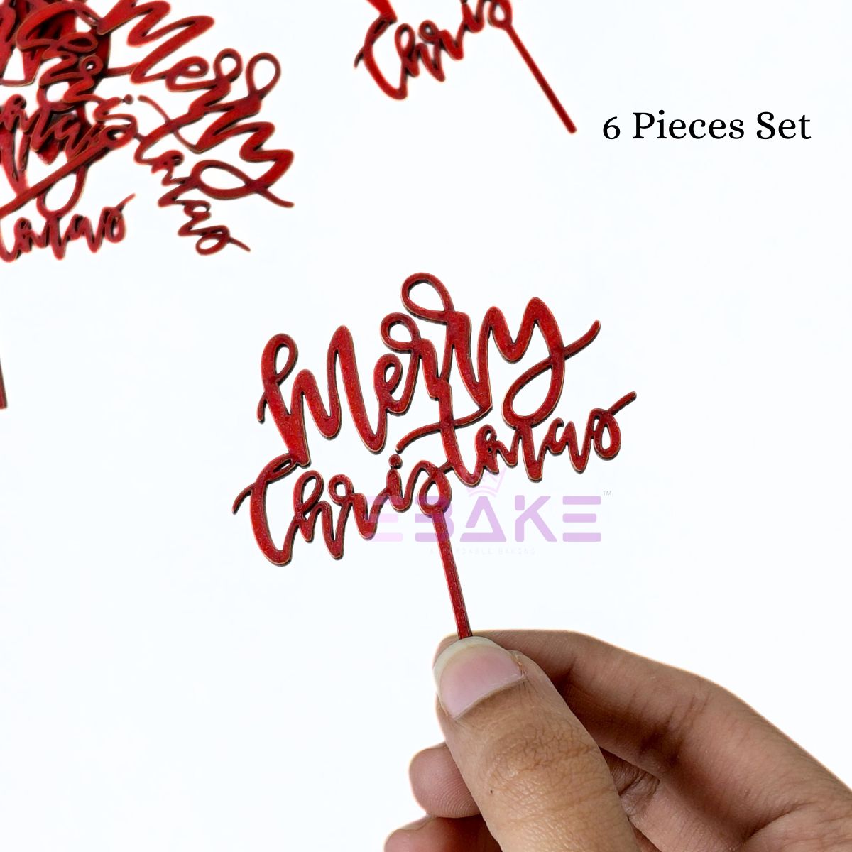 Merry Christmas Mini Cake Topper (Set of 6 Pcs) MDF