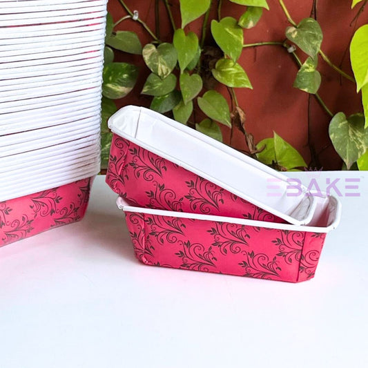 Bake n Serve Dark Pink & Golden Printed Plum Cake, Loaf Cake Mould (Set of 5 Pieces)