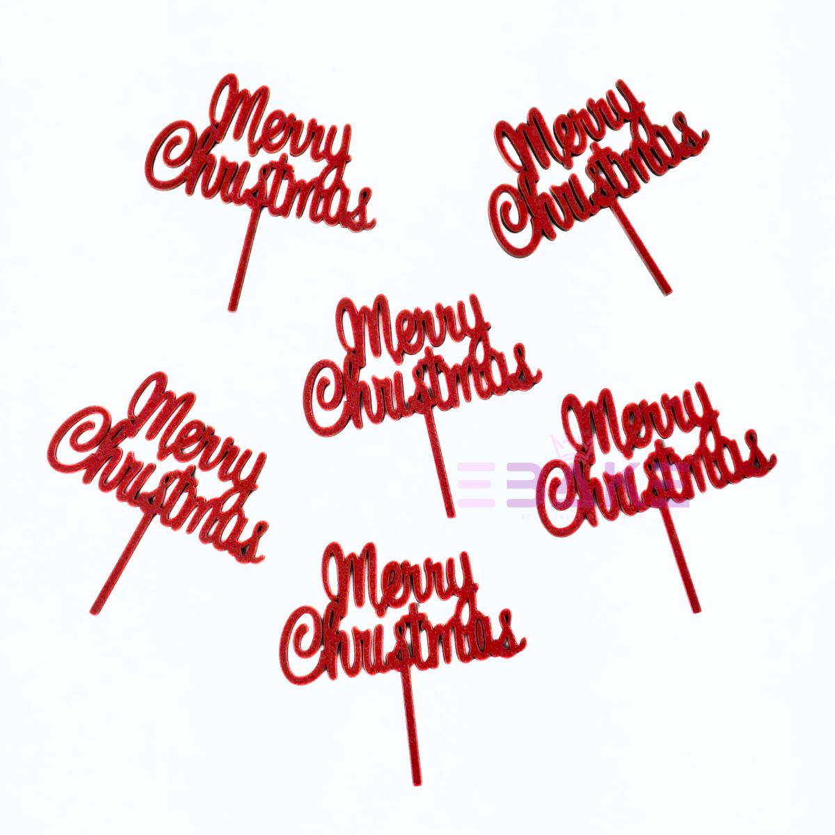 Merry Christmas Mini Cake Topper (Set of 6 Pcs) MDF