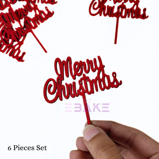 Merry Christmas Mini Cake Topper (Set of 6 Pcs) MDF