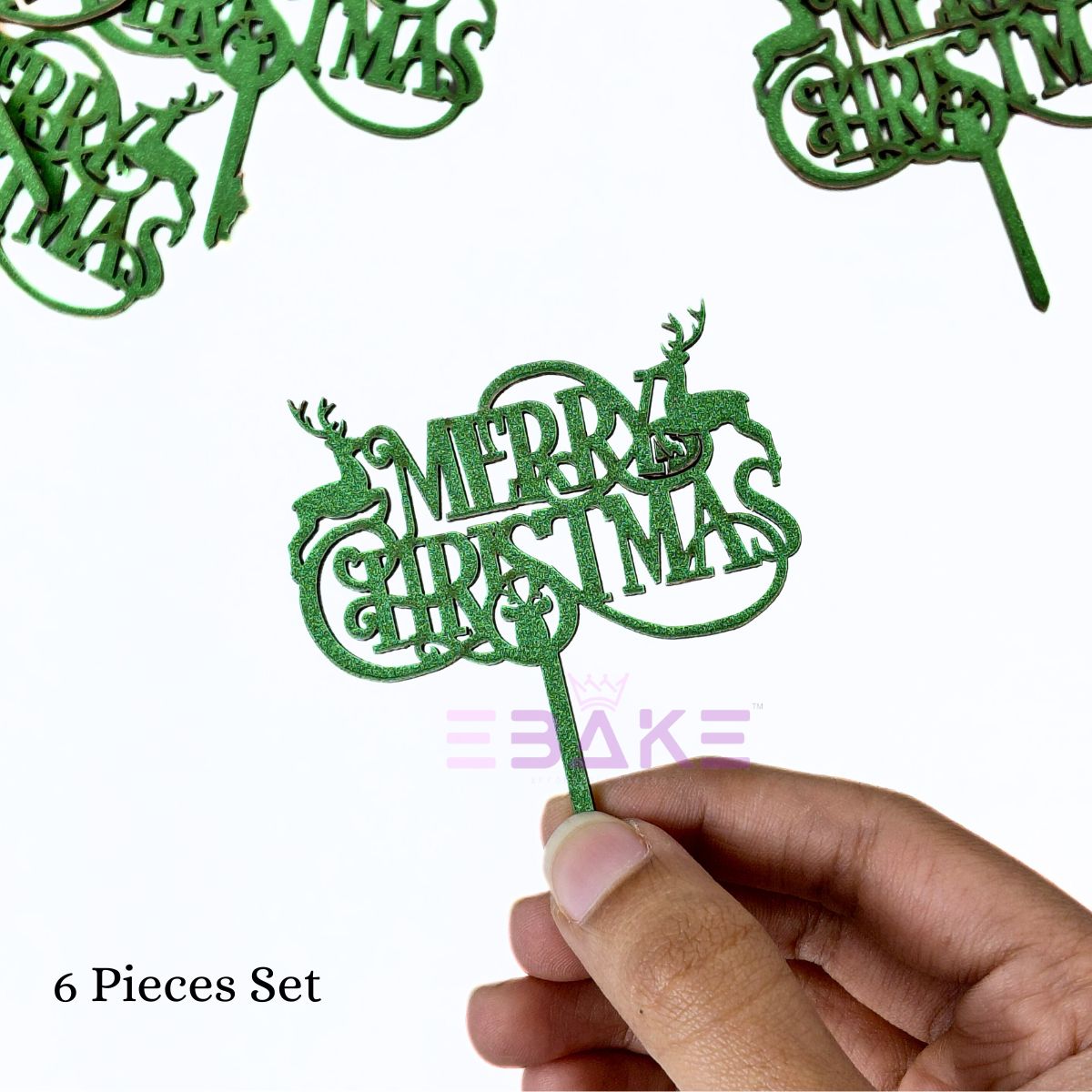 Merry Christmas Mini Cake Topper (Set of 6 Pcs) MDF