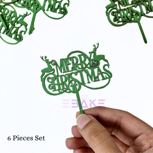 Merry Christmas Mini Cake Topper (Set of 6 Pcs) MDF