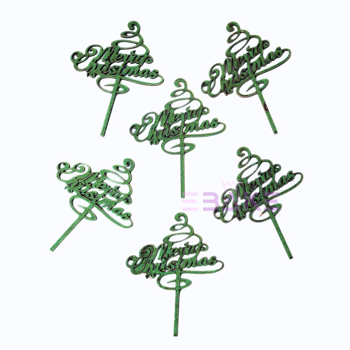 Merry Christmas Mini Cake Topper (Set of 6 Pcs) MDF