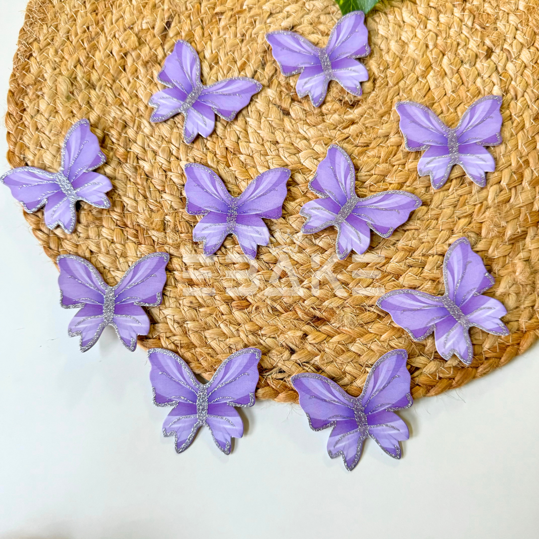 Paper Butterflies With Gold or Silver Glitter Foldable - Purple (Set of 10 Pieces)