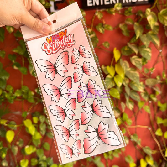 Red Paper Butterflies With Birthday Tag - (Set of 10 Pieces)