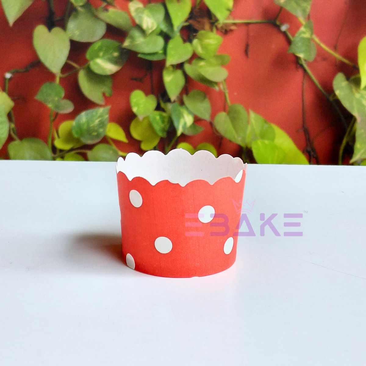 Polka Dot Printed Paper Muffin Cup - Set Of 50 Pieces (Red)