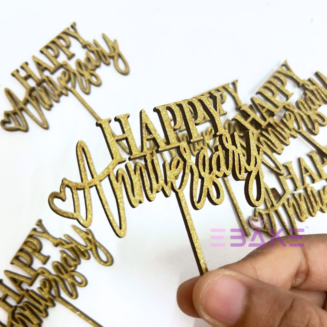 Happy Anniversary Mini Topper Gold Glitter (Set of 6) MDF