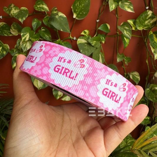 It's a Girl Printed Pink Grosgrain Ribbon