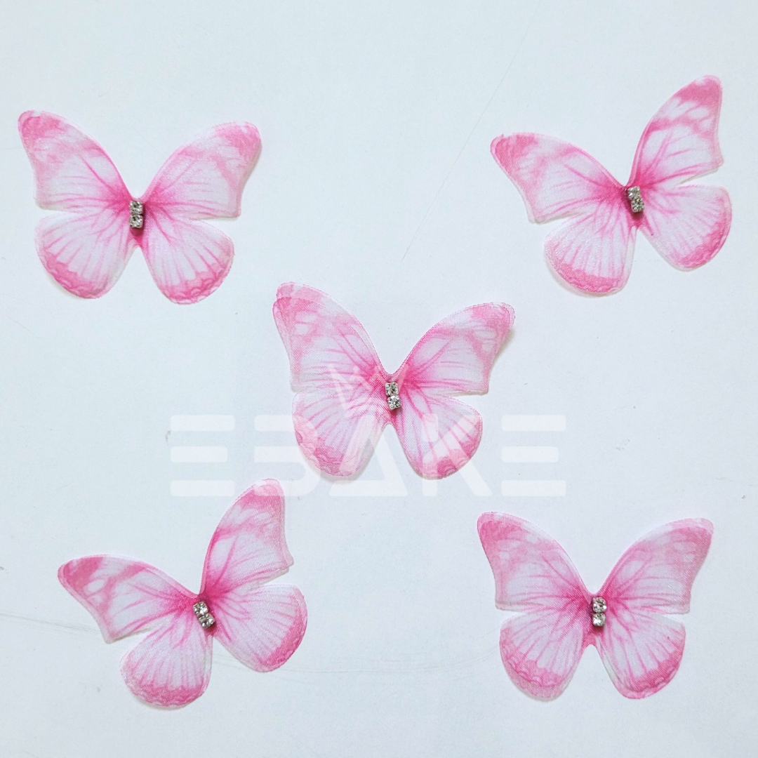 Double Layer Fabric Butterflies - Pink (Set of 5 Pieces)