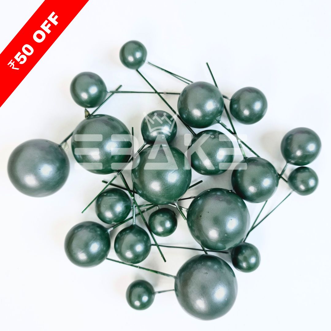 Pearl Finish Dark Green Faux Balls - Set Of 20 Pieces