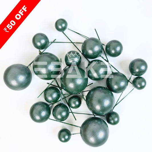 Pearl Finish Dark Green Faux Balls - Set Of 20 Pieces