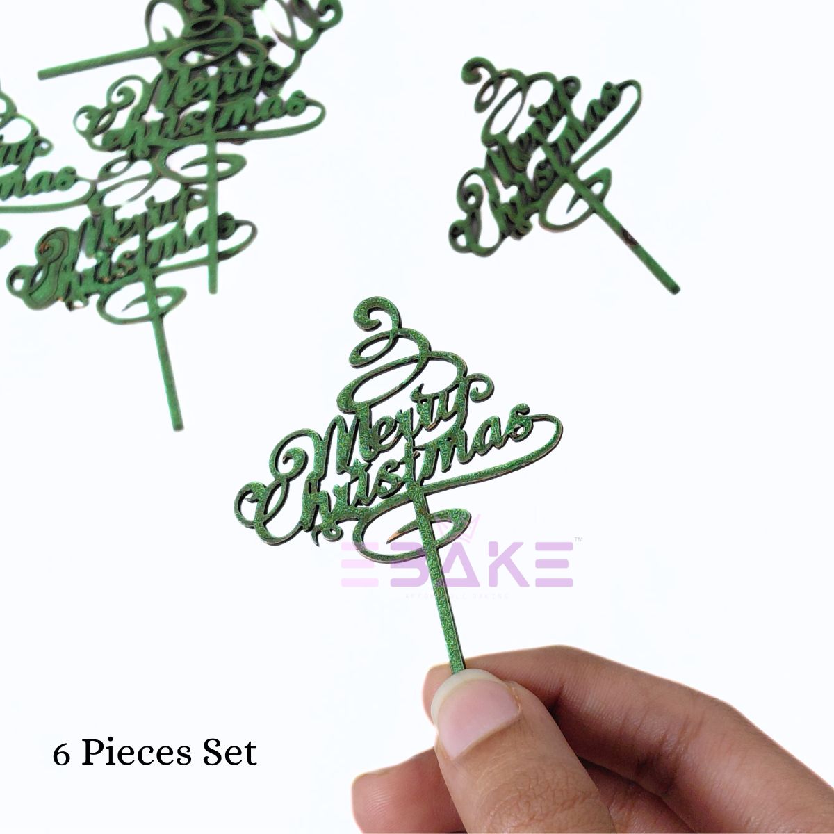 Merry Christmas Mini Cake Topper (Set of 6 Pcs) MDF