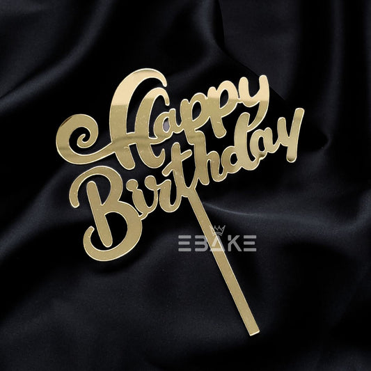 Happy Birthday Cake Topper 5 Inch Golden