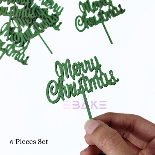 Merry Christmas Mini Cake Topper (Set of 6 Pcs) MDF