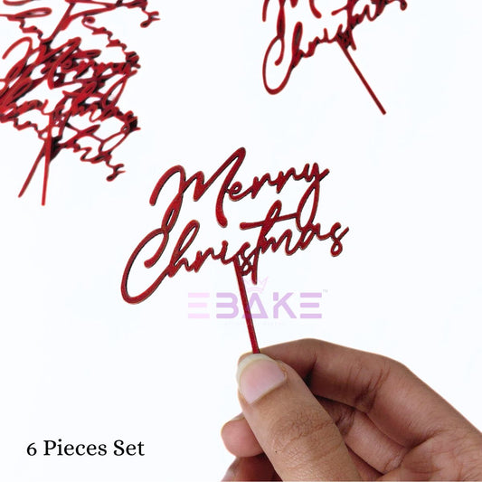 Merry Christmas Mini Cake Topper (Set of 6 Pcs) MDF