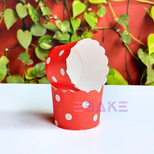 Polka Dot Printed Paper Muffin Cup - Set Of 50 Pieces (Red)