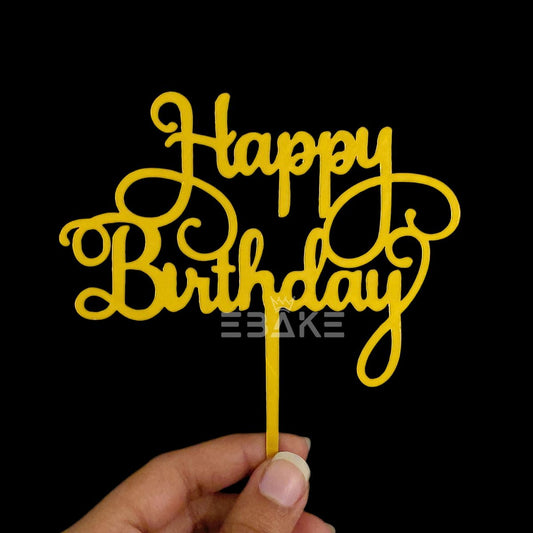 Happy Birthday Cake Topper Golden