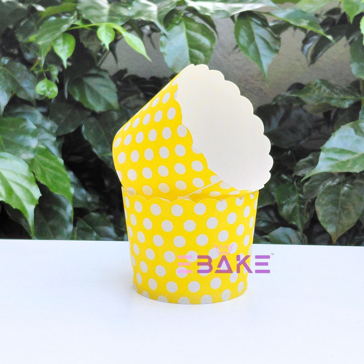 Polka Dot Printed Paper Muffin Cup- Set Of 50 Pieces Medium (Yellow)