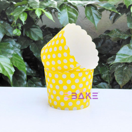 Polka Dot Printed Paper Muffin Cup- Set Of 50 Pieces Medium (Yellow)