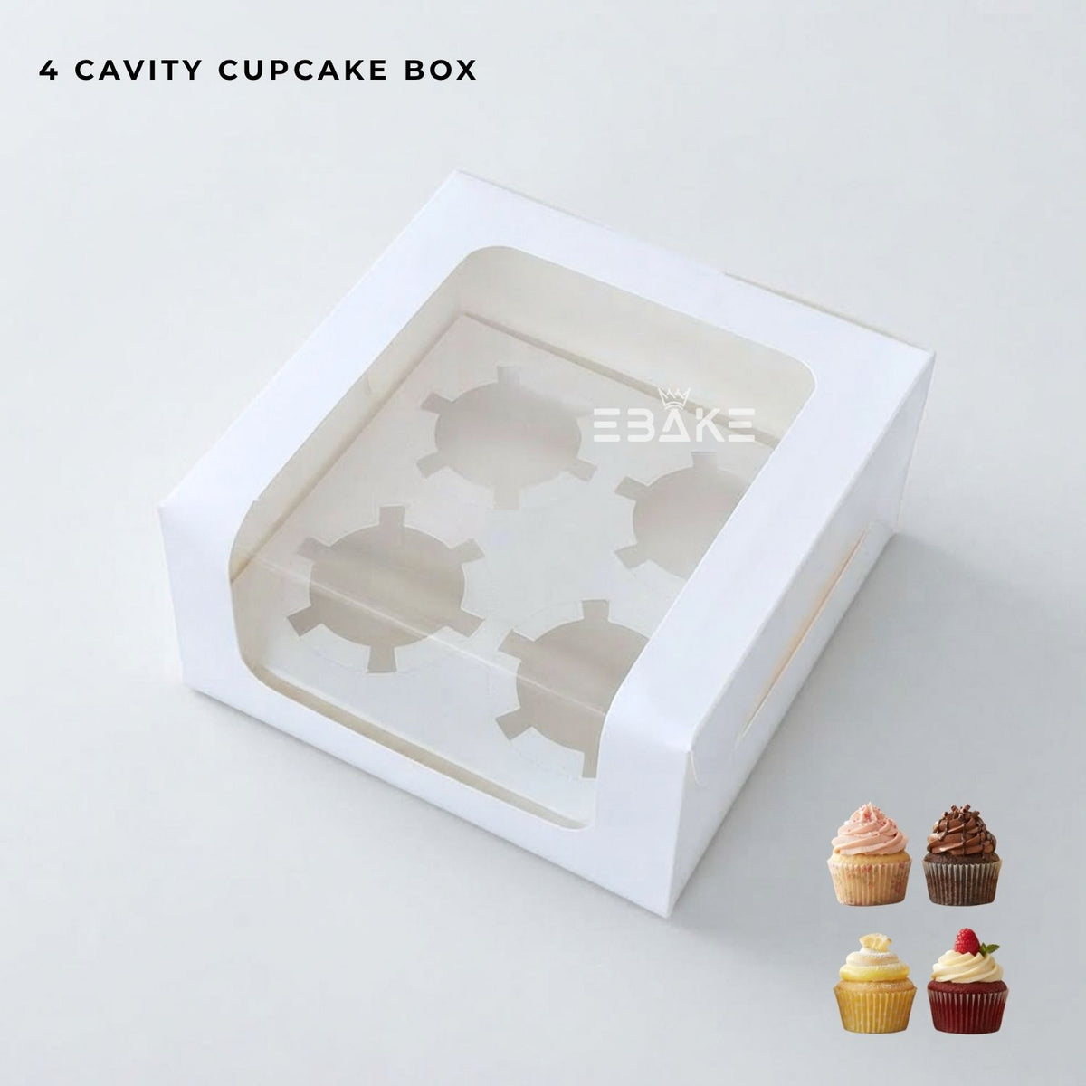 4 Pc Cupcake Box With Cavity White