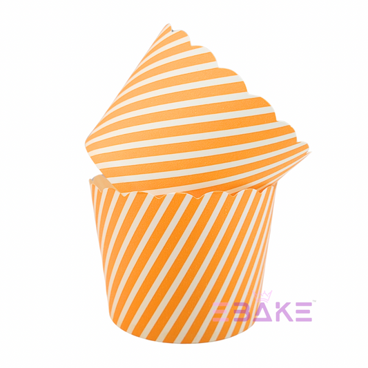 Paper Muffin Cup Orange Stripes - Set Of 50 Pieces Medium