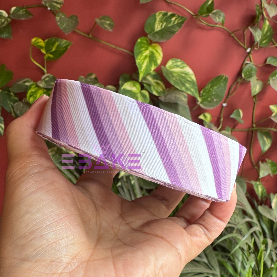 Stripes Printed Purple Grosgrain Ribbon