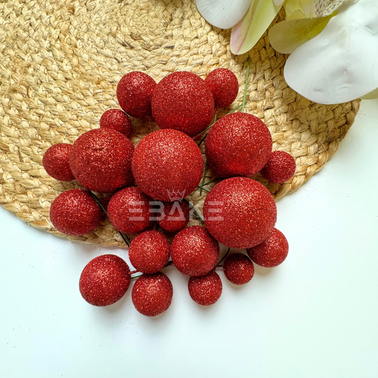 Red Glitter Faux Balls - Set Of 20 Pieces