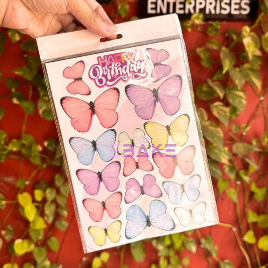 Paper Butterflies With Birthday Tag - (Set of 16 Pieces)