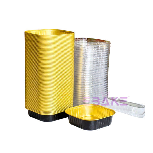 Aluminium  Foil Square Baking Cup With Lid (Black)