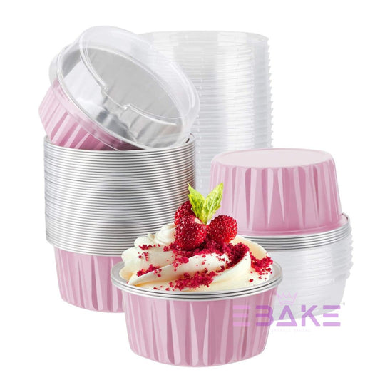 Round Aluminium Foil Baking Cups With Lids (Pink)