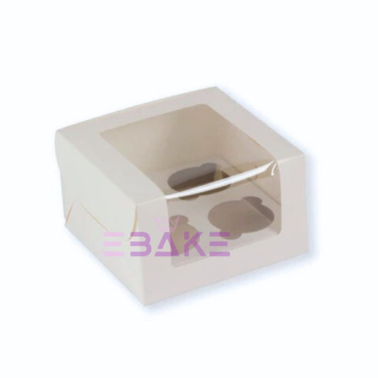 4 Pc Cupcake Box With Cavity White