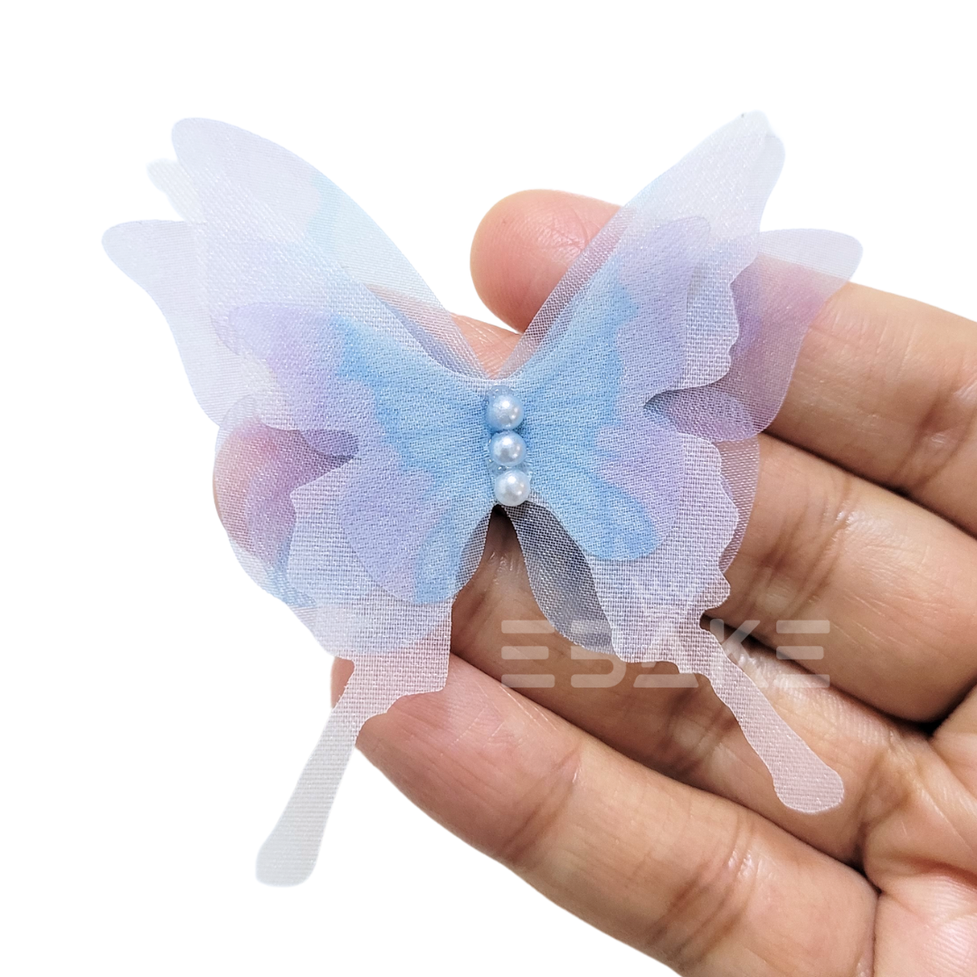 Four Layer Fabric Butterflies - Blue (Set of 5 Pieces)