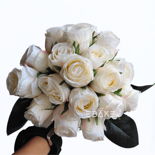 A2023 Artificial Rose Bouquet/Rose Bunch Bridal Bouquet (Cream Mix) 18 Roses
