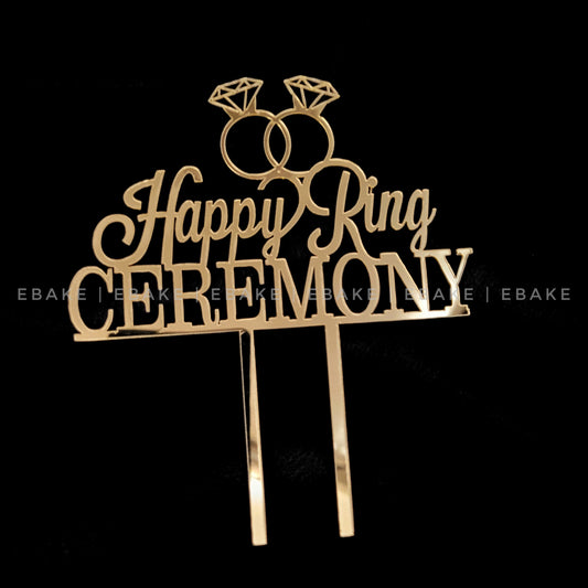 Happy Ring Ceremony Cake Topper Golden