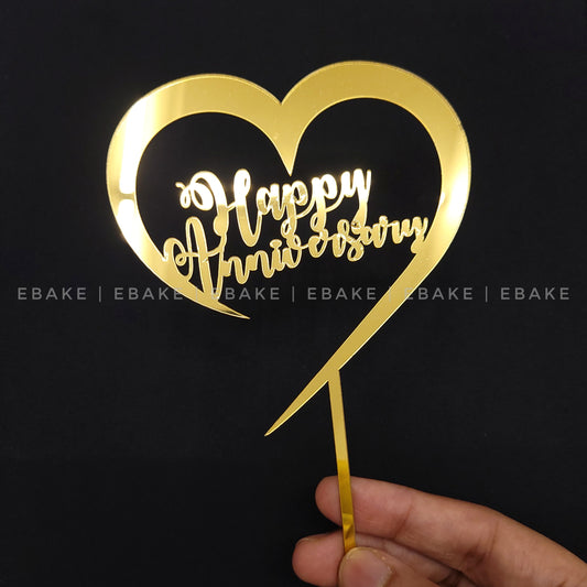 Happy Anniversary Cake Topper Golden