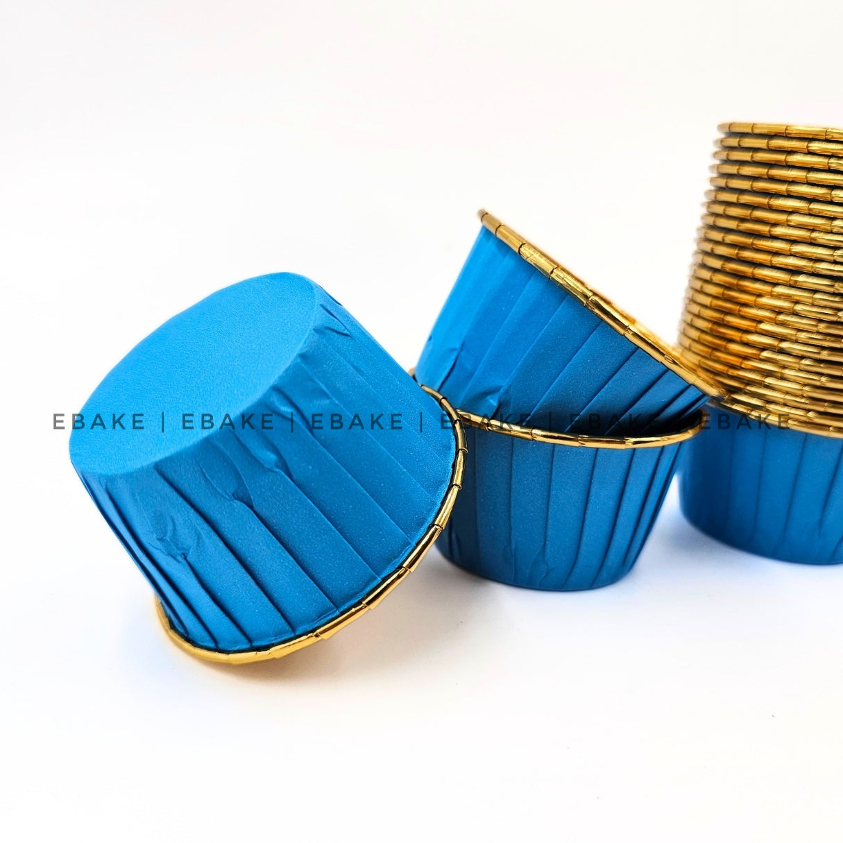 Imported Golden Lined Rolled Rim Muffin Cup / Cupcake Liners - Blue (Set of 25 pieces) Large