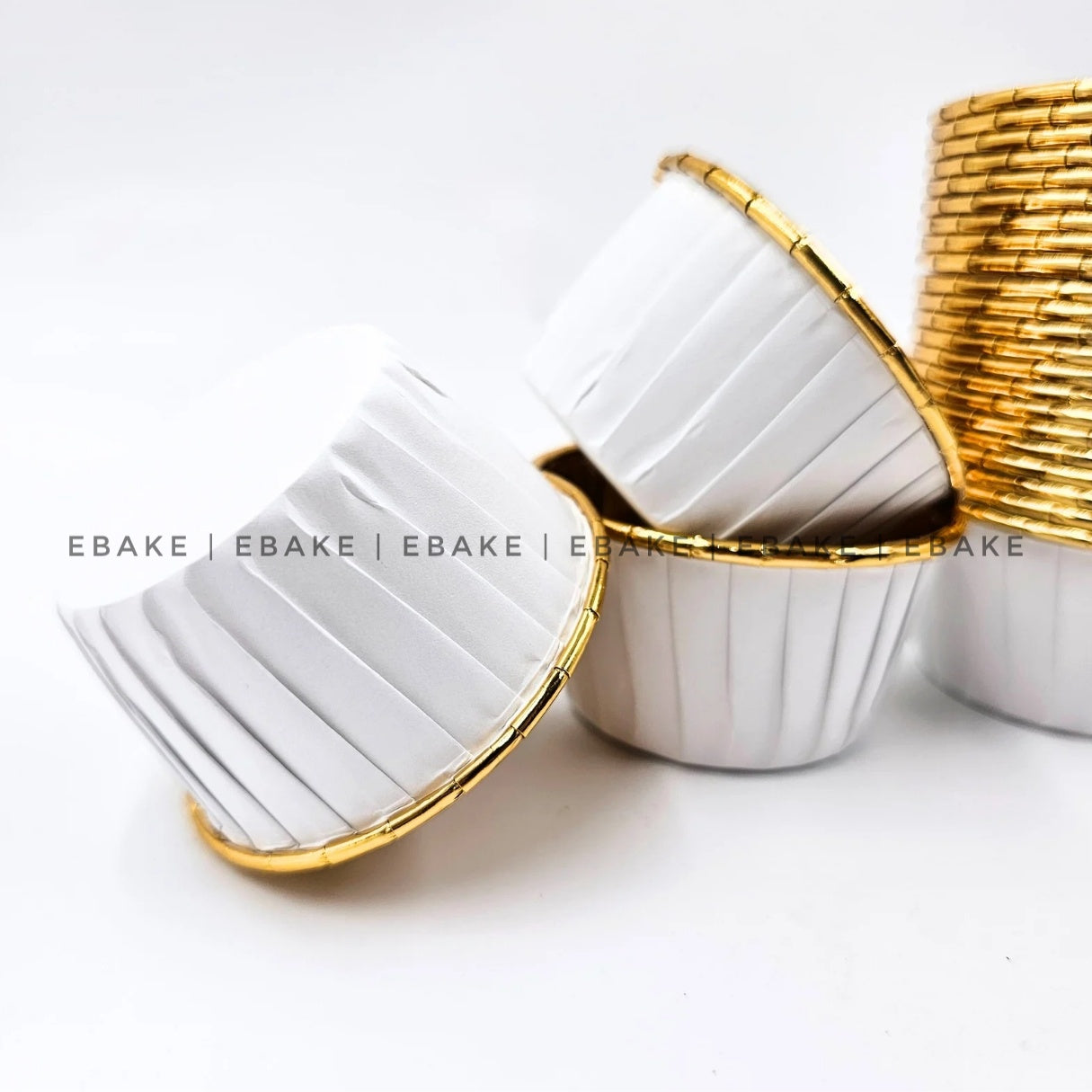 Imported Golden Lined Rolled Rim Muffin Cup / Cupcake Liners - White (Set of 25 pieces)