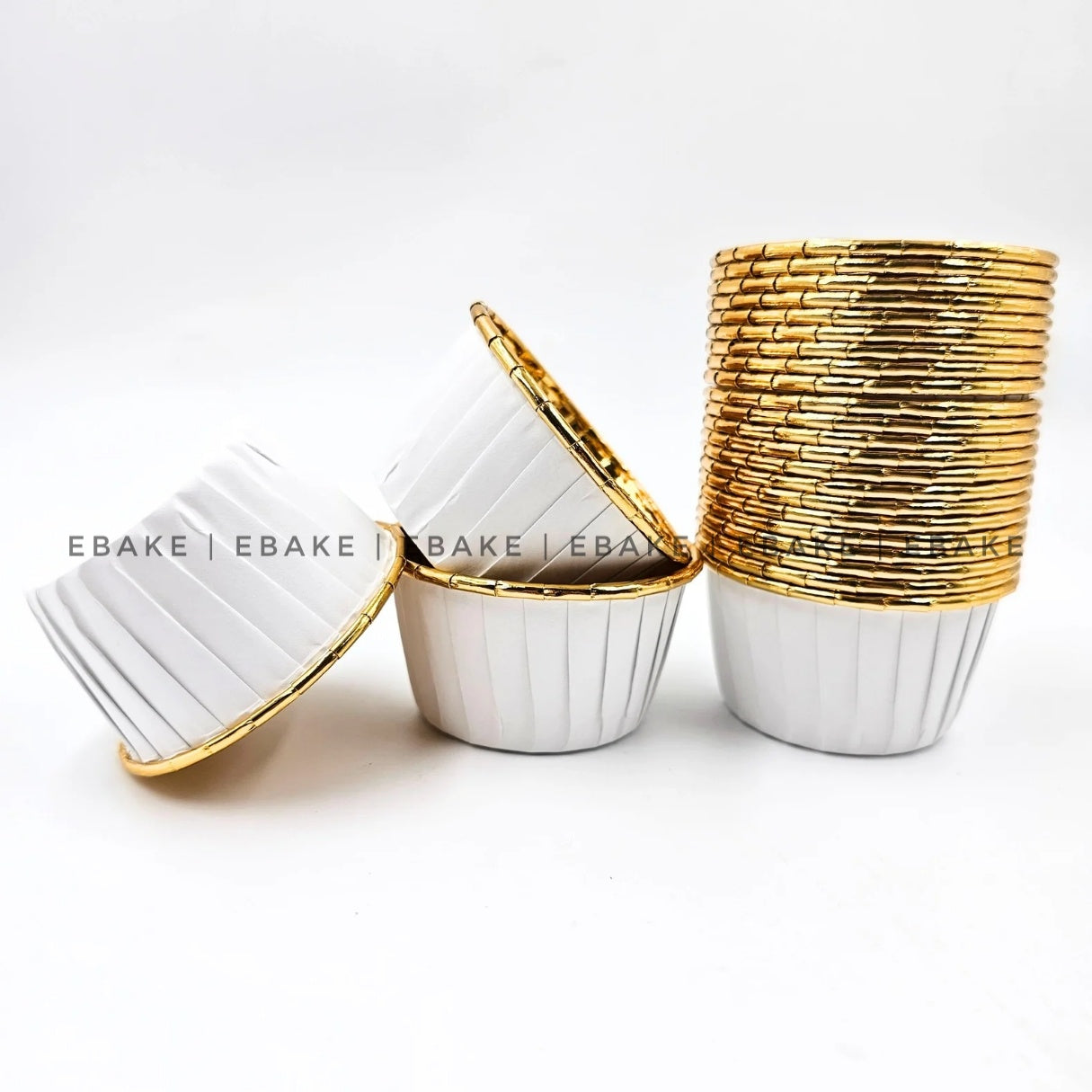 Imported Golden Lined Rolled Rim Muffin Cup / Cupcake Liners - White (Set of 25 pieces)