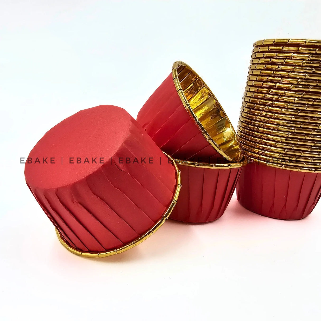 Imported Golden Lined Rolled Rim Muffin Cup / Cupcake Liners - Red (Set of 25 pieces)