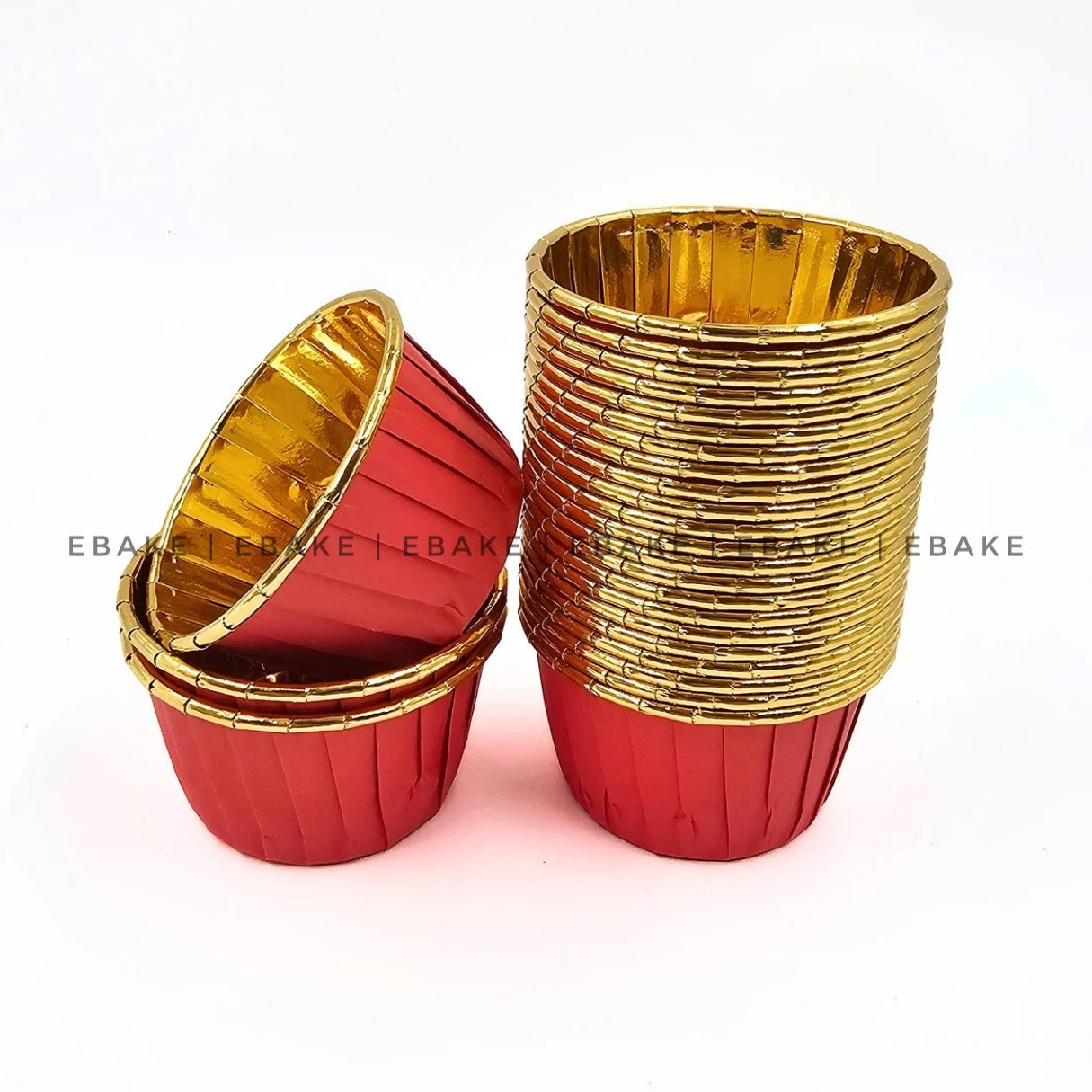 Imported Golden Lined Rolled Rim Muffin Cup / Cupcake Liners - Red (Set of 25 pieces) Large