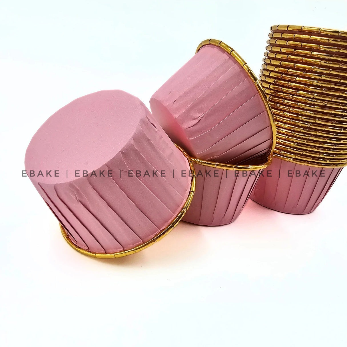 Imported Golden Lined Rolled Rim Muffin Cup / Cupcake Liners - Pink (Set of 25 pieces) Large