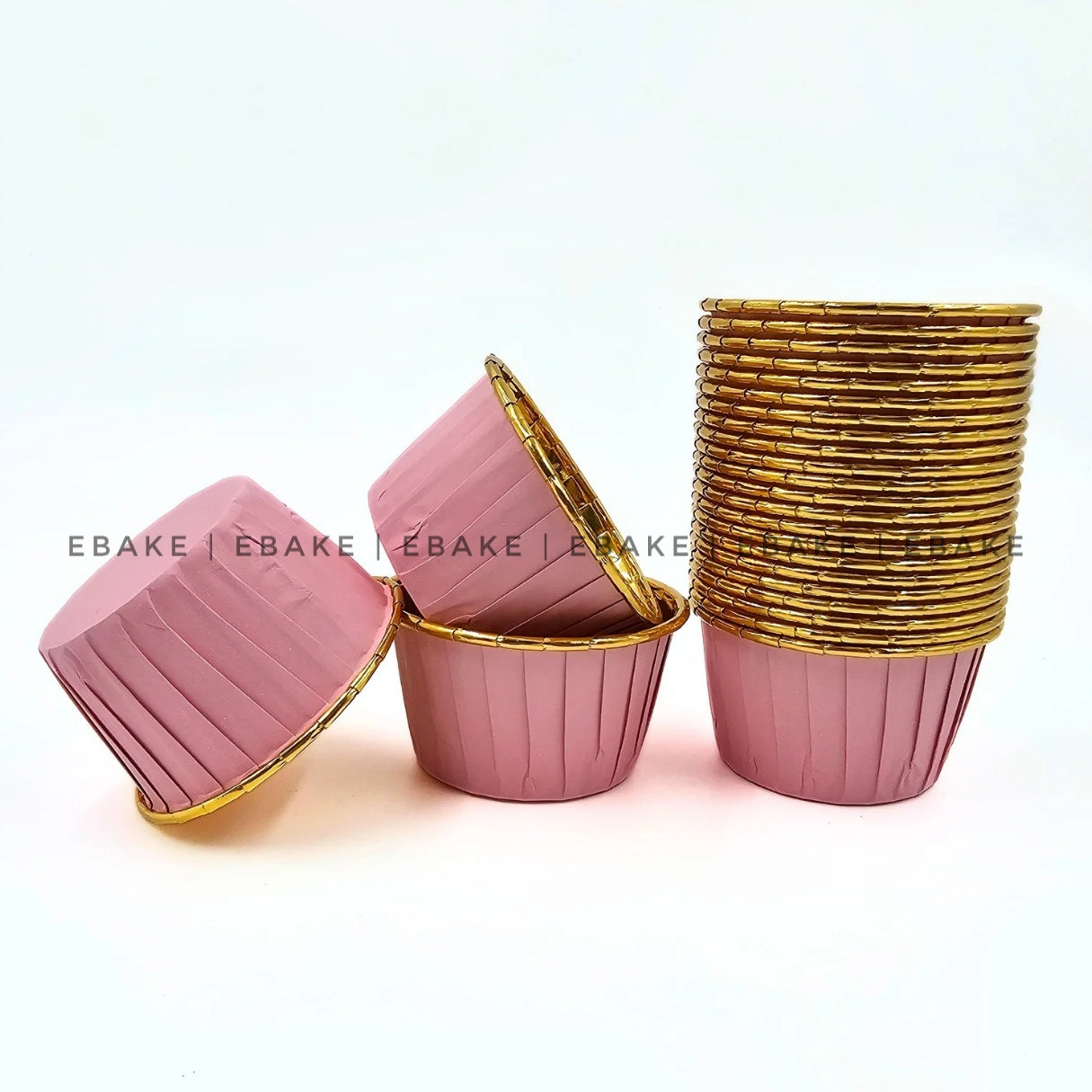 Imported Golden Lined Rolled Rim Muffin Cup / Cupcake Liners - Pink (Set of 25 pieces) Large