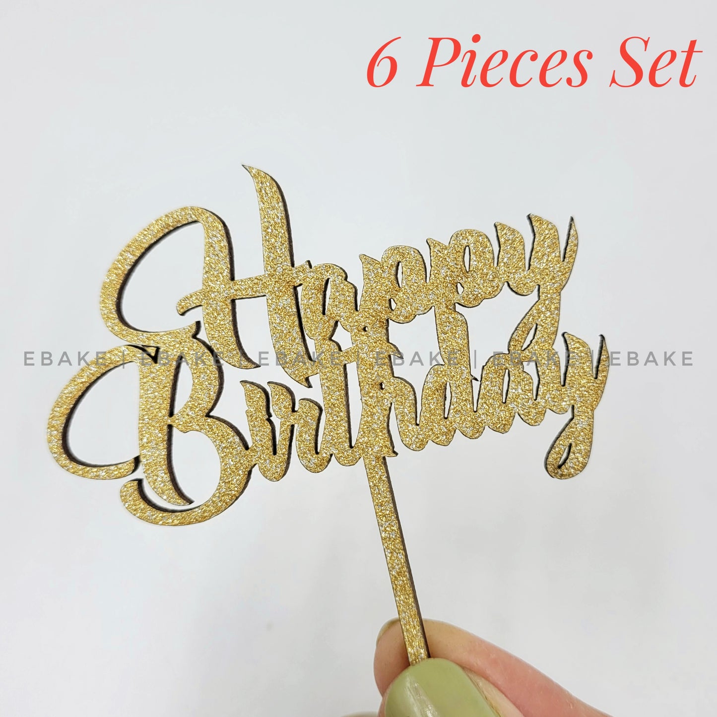 Happy Birthday Mini Topper Gold Glitter (Set of 6) MDF