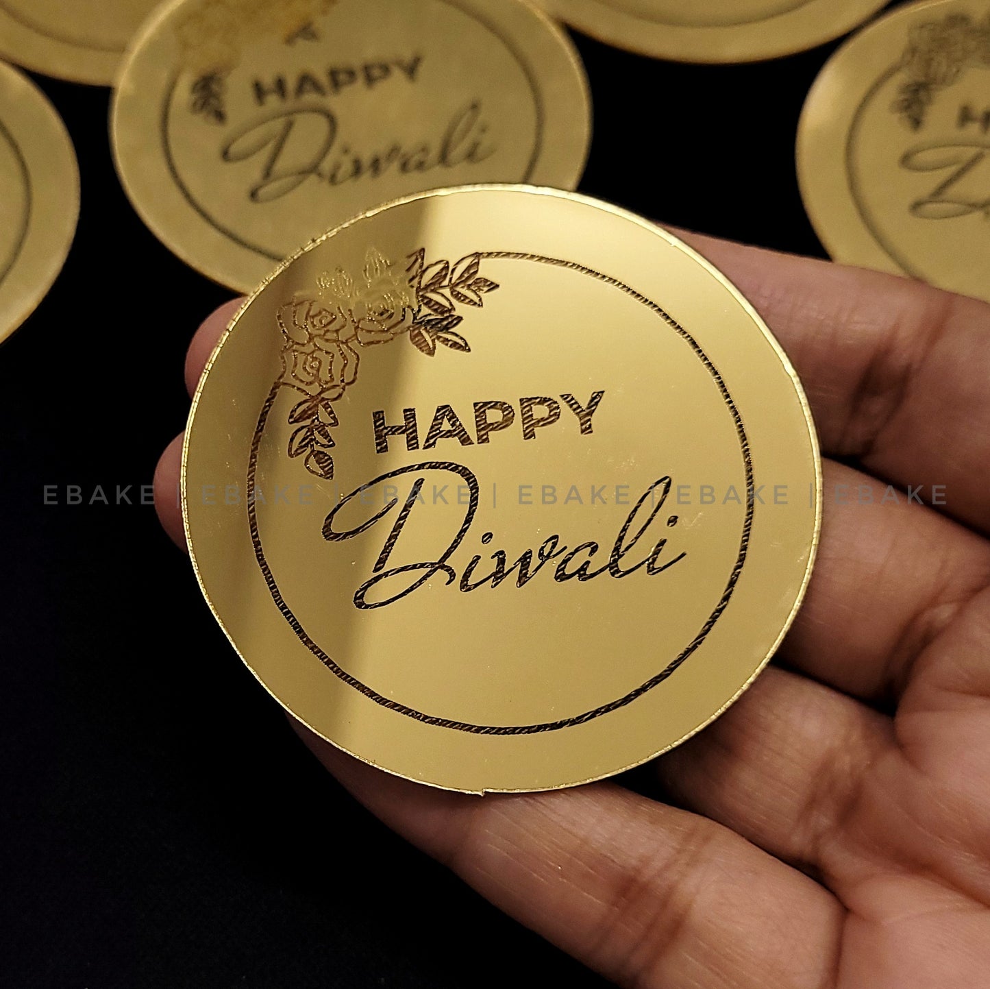 Happy Diwali Coin Topper 2 Inches - Set of 12 Pieces
