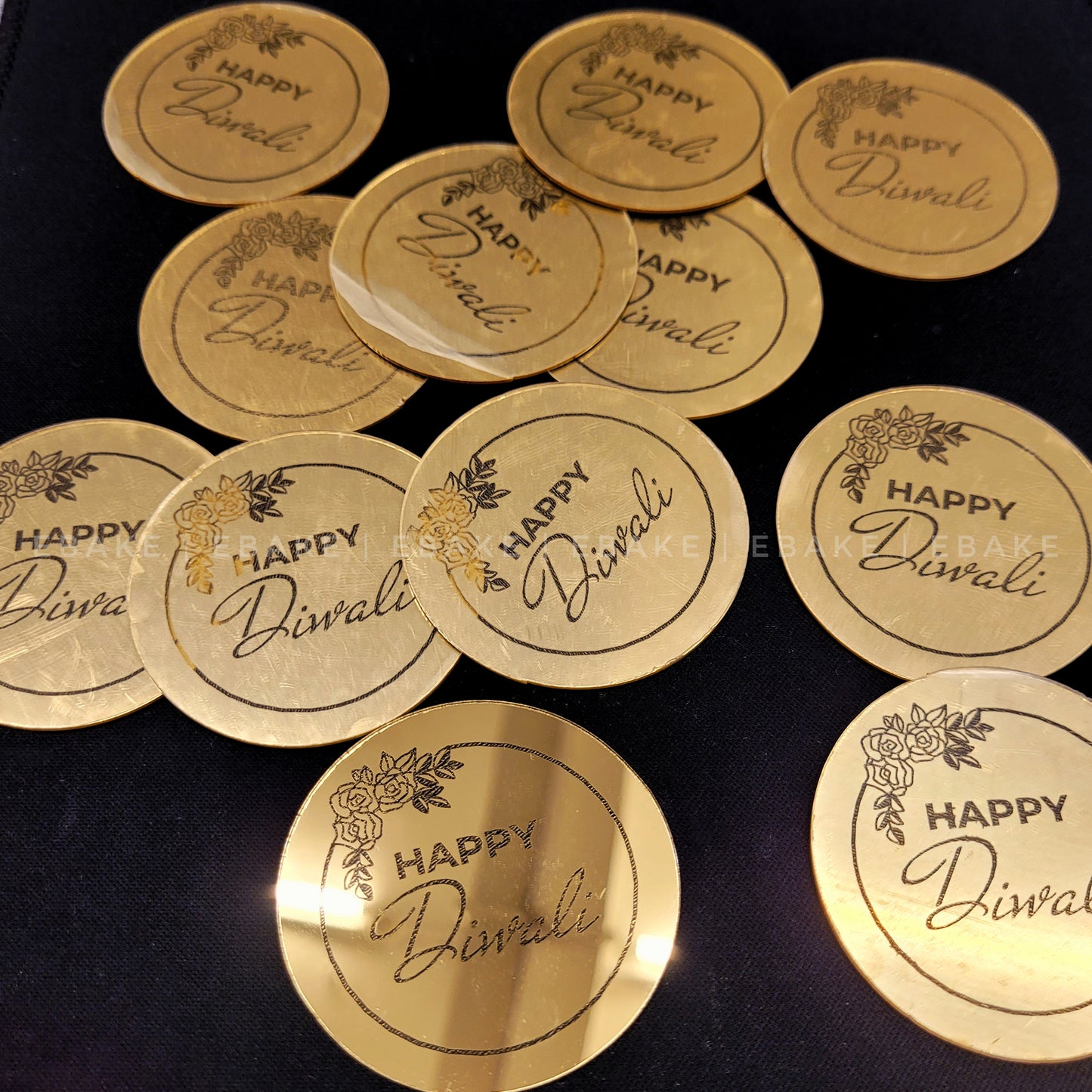 Happy Diwali Coin Topper 2 Inches - Set of 12 Pieces