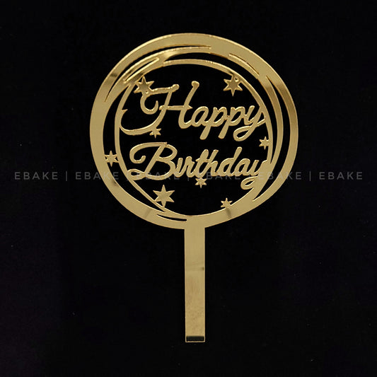 Happy Birthday Cake Topper 5 Inch Golden